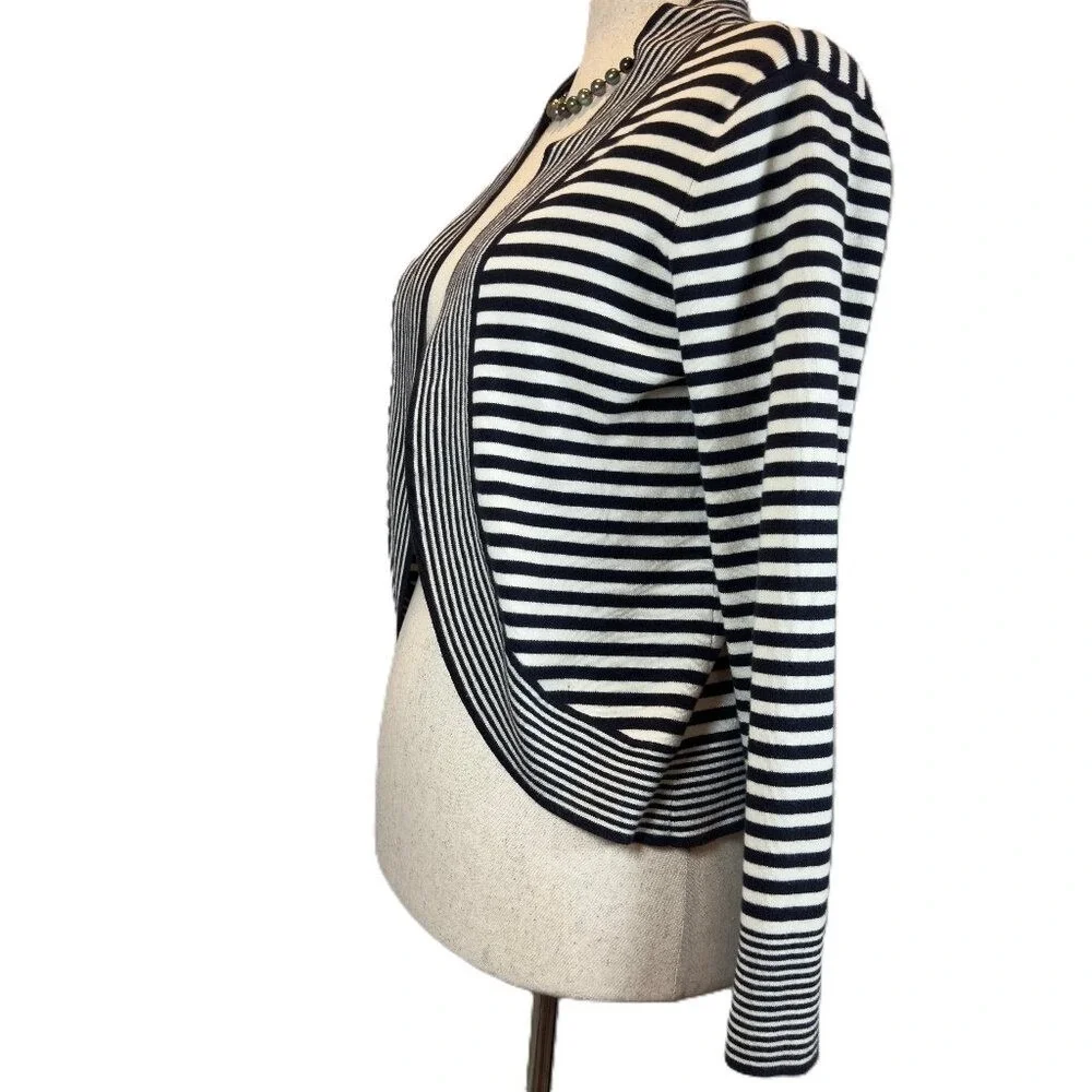 Talbots Striped Cardigan Women's Medium Black White Cropped Preppy Businesswear - Picture 3 of 7